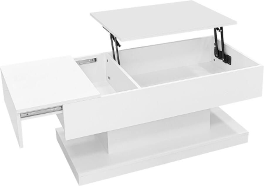 Gotagee Hoogglans opklapbare theetafel LED salontafel 100x50x45 cm met LED verlichting – semi-opklapbaar tafelblad en zijwaarts verschuifbaar design hydraulische lift en opbergruimte