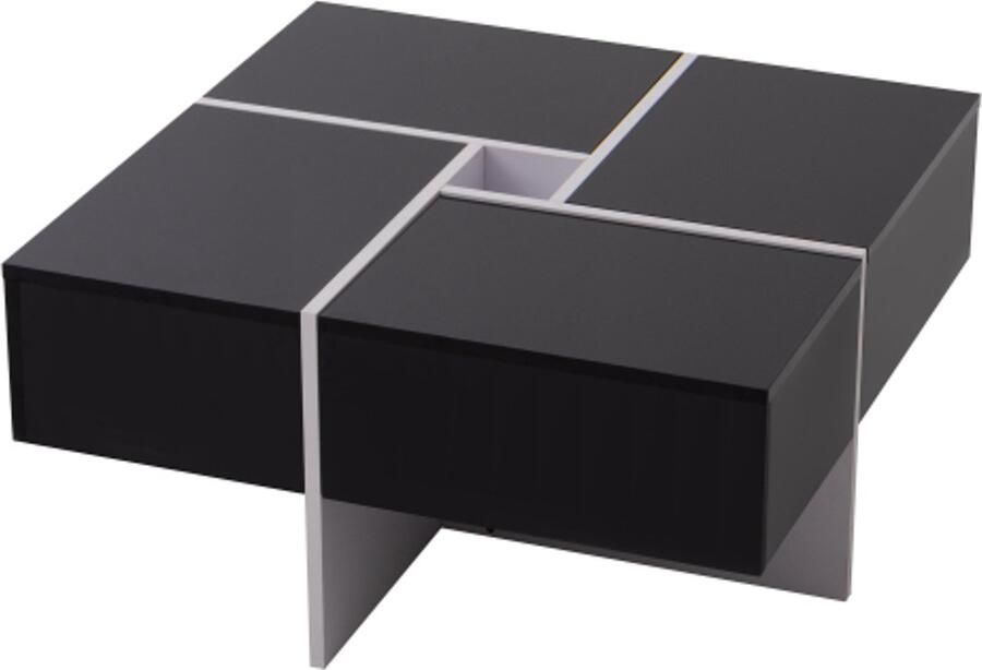 Gotagee Hoogglans salontafel 70*70*35 cm zwart-wit design ingebouwd opbergvak en 4 stevige lades vierkante hoogglans salontafel