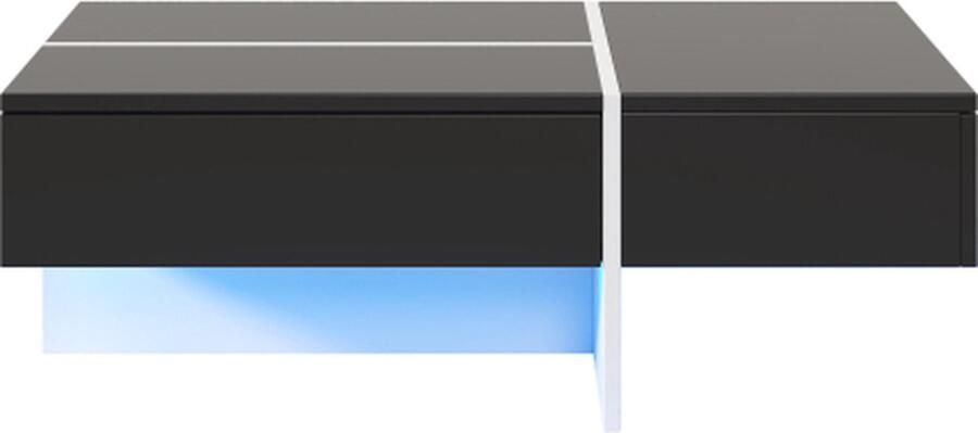Gotagee Hoogglans Salontafel Zwart-Wit Kleurblokstructuur Woonkamermeubel 100x50x34 5cm Met App-Gestuurd LED Verlichtingssysteem