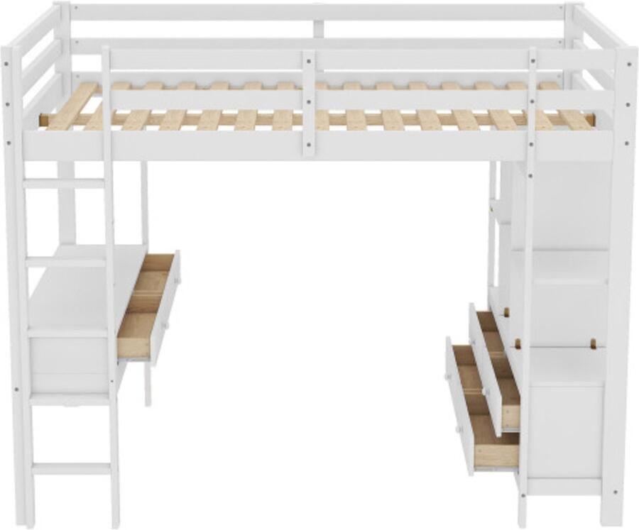 Gotagee Hoogslaper 140 x 200 cm kinderbed met opberglades en onderbedbureau zonder matras wit