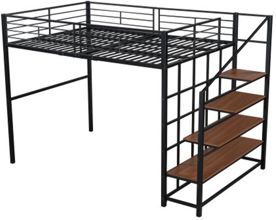 Gotagee Hoogslaper 140 x 200 metaal met opbergruimte onder het bed en trap voor kinderen en volwassenen Opbergbed voor ruimtebesparing