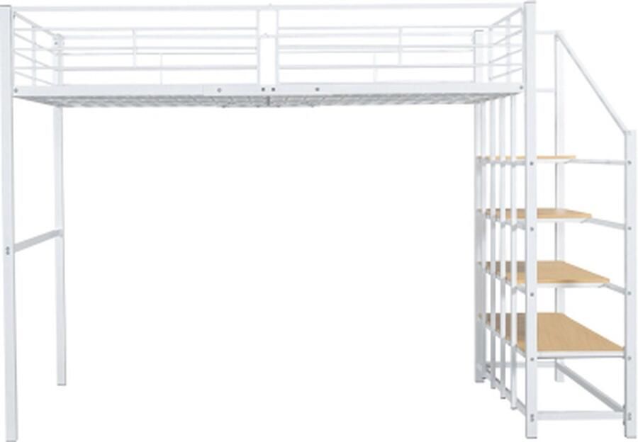 Gotagee Hoogslaper 140x200 cm (zonder matras) Metaalconstructie met ruime opbergruimte Met opbergtreden Volwassenenbed Opbergbed Wit