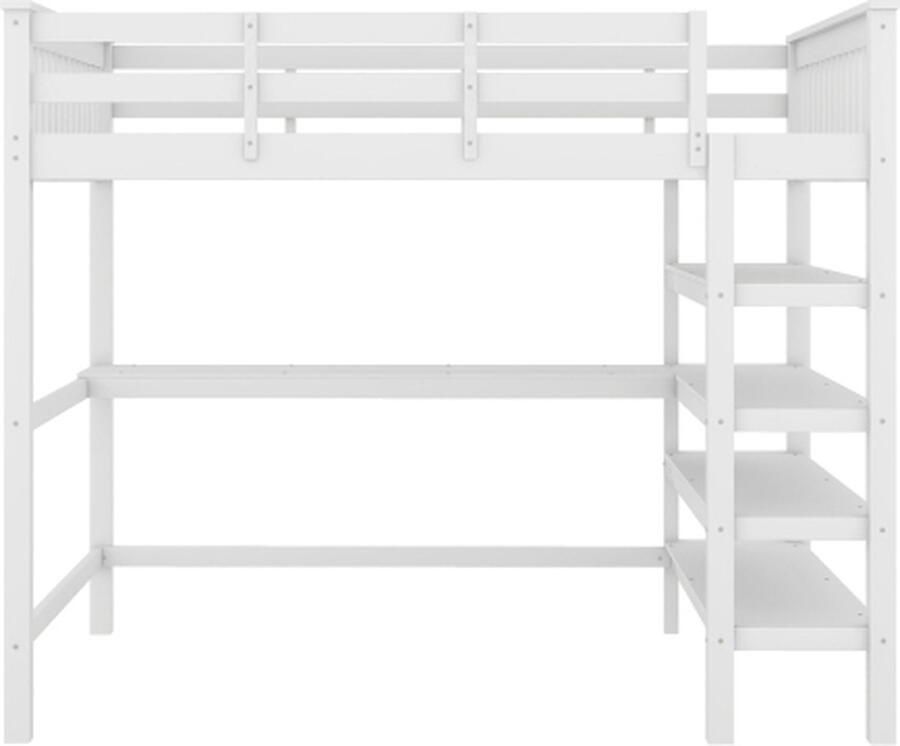 Gotagee Hoogslaper 140x200cm Kinderhoogslaper (zonder matras) Jeugdbed met opbergvakken en onderbedbureau