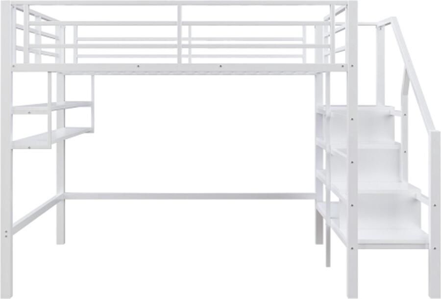 Gotagee Hoogslaper 140x200cm planken opbergladder ruimte onder het bed voor bekleding reling zonder matras wit