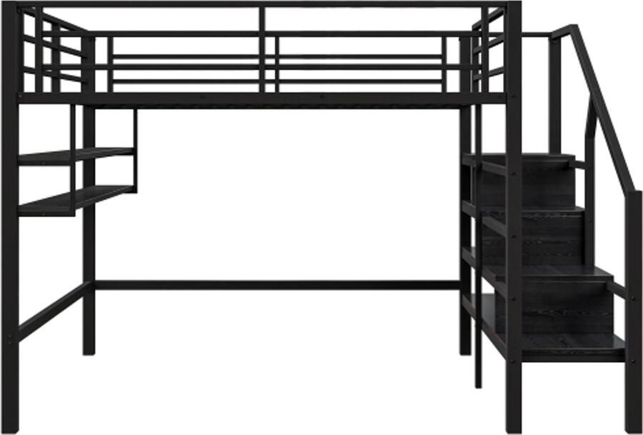 Gotagee Hoogslaper 140x200cm planken opbergladder ruimte onder het bed voor bekleding reling zonder matras zwart