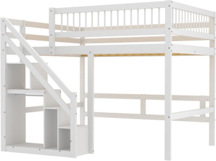 Gotagee Hoogslaper 140x200cm trap met opbergkast hoge leuning kinderbed jeugdbed houten bedframe wit