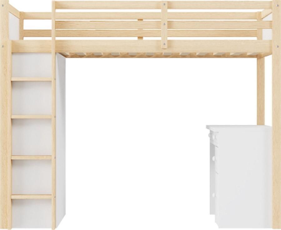 Gotagee Hoogslaper 90x200 cm met Opbergruimte en Bureautafel Multifunctioneel Kinderbed in Houtkleur