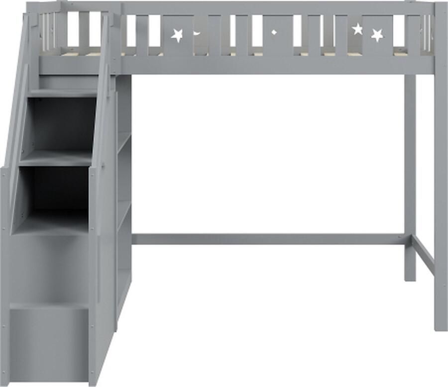 Gotagee Hoogslaper 90x200 cm met Opbergruimte Trap en Planken Eenpersoonsbed Jeugdbed Kinderbed Houten Frame