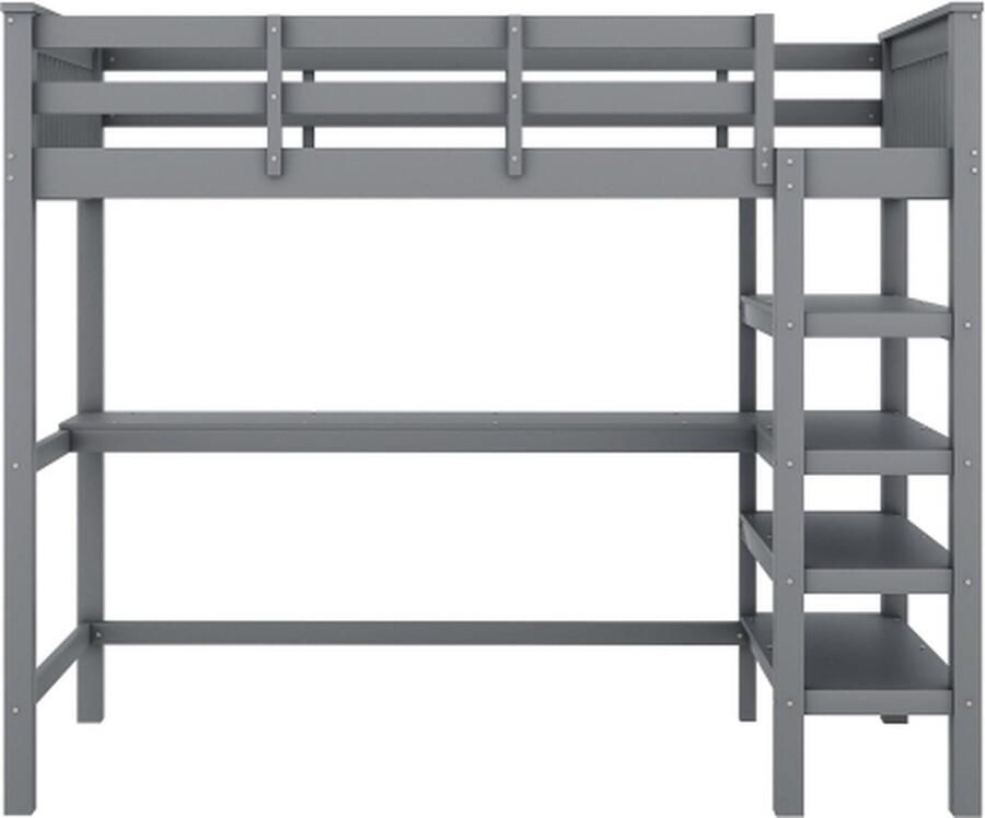 Gotagee Hoogslaper 90x200cm Kinderhoogslaper (zonder matras) Jeugdbed met opbergvakken en onderbedbureau