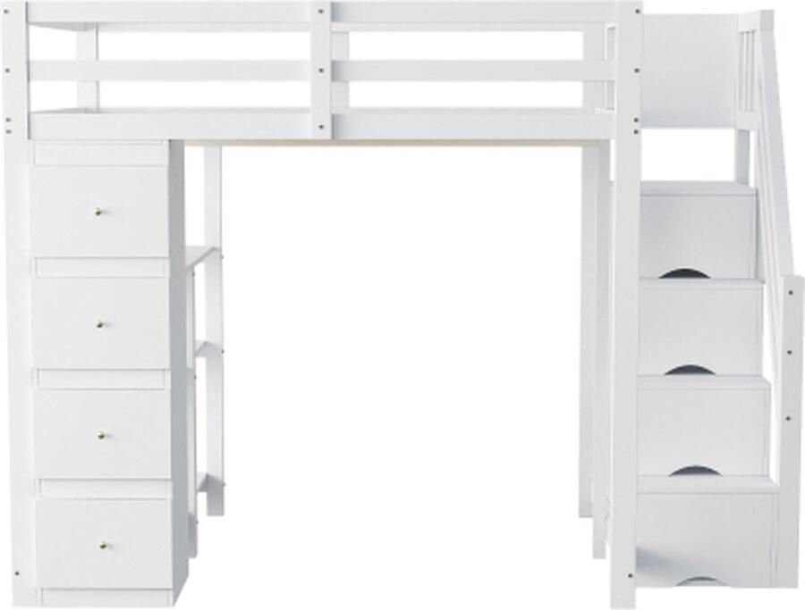 Gotagee Hoogslaper met Opberglades en Veiligheidsladder Multifunctioneel Massiefhouten Bed voor Kinderen en Tieners