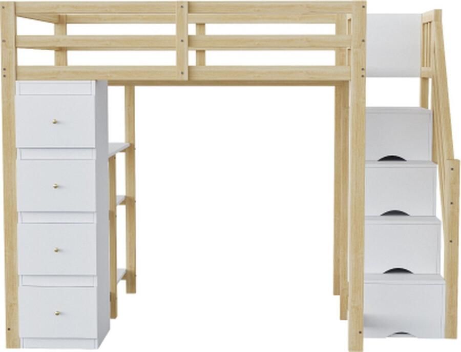 Gotagee Hoogslaper met Opberglades en Veiligheidsladder Multifunctioneel Massiefhouten Bed voor Kinderen en Tieners