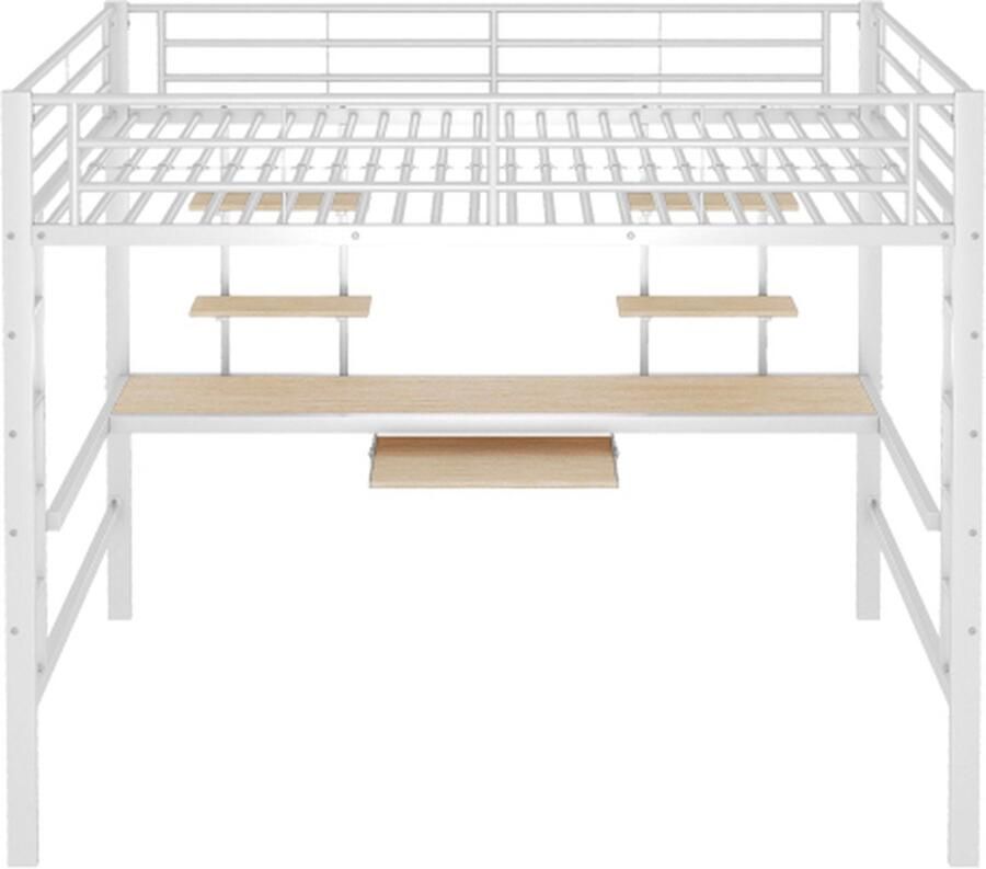 Gotagee Hoogslaper Metalen bed IJzeren bed met bureau en boekenkast Jeugdbed zonder matras Volwassen bed Praktisch slaapkamermeubilair Bedframe