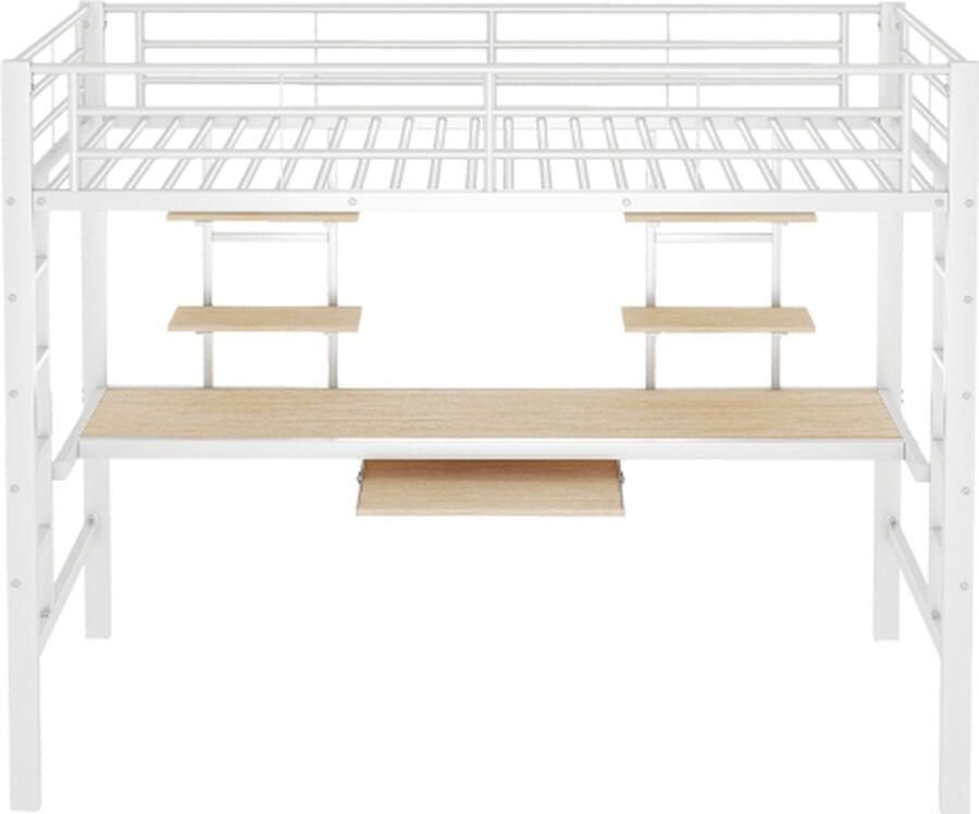 Gotagee Hoogslaper Metalen bed IJzeren bed met bureau en boekenkast Jeugdbed zonder matras Volwassen bed Praktisch slaapkamermeubilair Bedframe