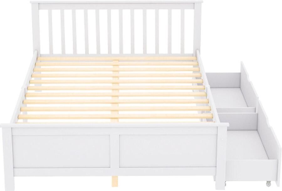 Gotagee Houten bed 140x200cm tweepersoonsbed (zonder matras) jeugdbed volwassen bed grenenhout met lades opbergruimte logeerbed functioneel bed wit