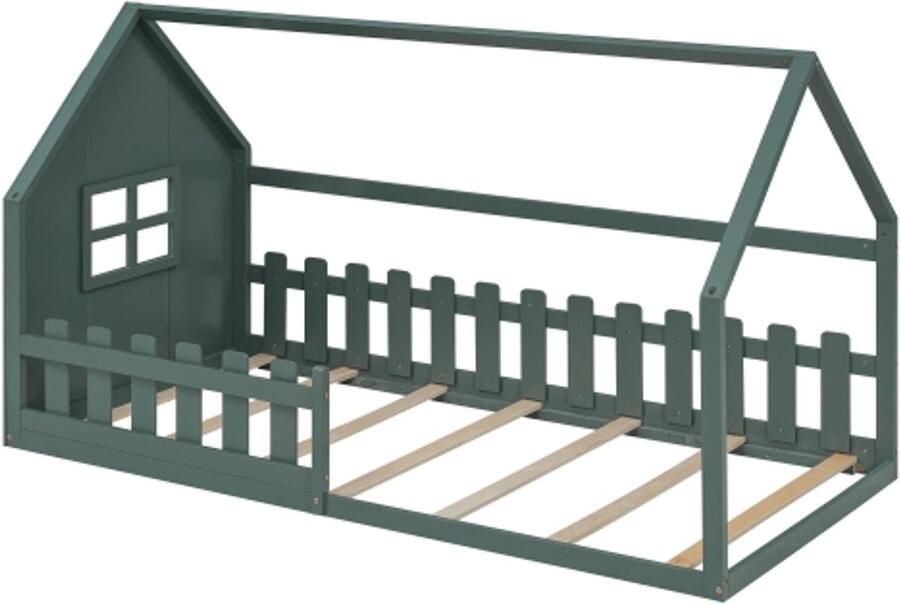 Gotagee Houten bed 90x200cm vlak bed kinderbed huisrail groen Minimalistisch Design