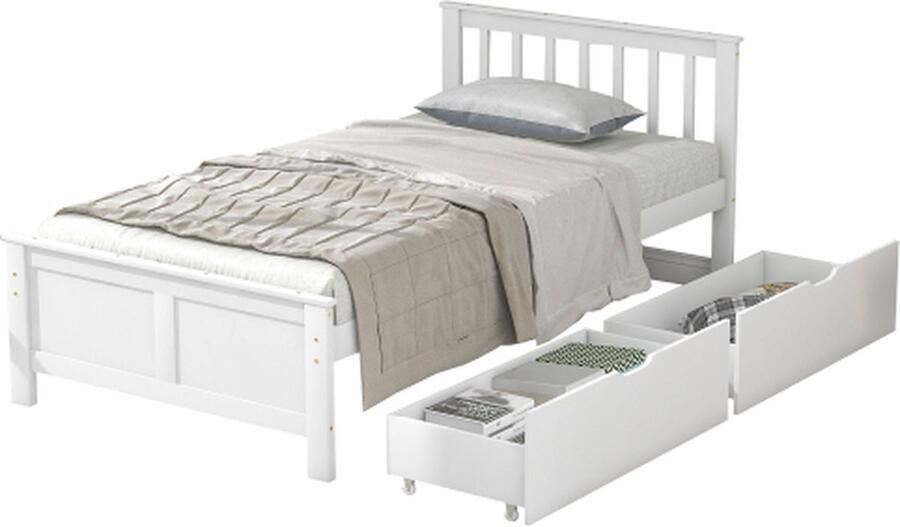 Gotagee Houten bed eenpersoonsbed jeugdbed volwassen bed met lades 90x200cm frame van grenenhout zonder matras logeerbed