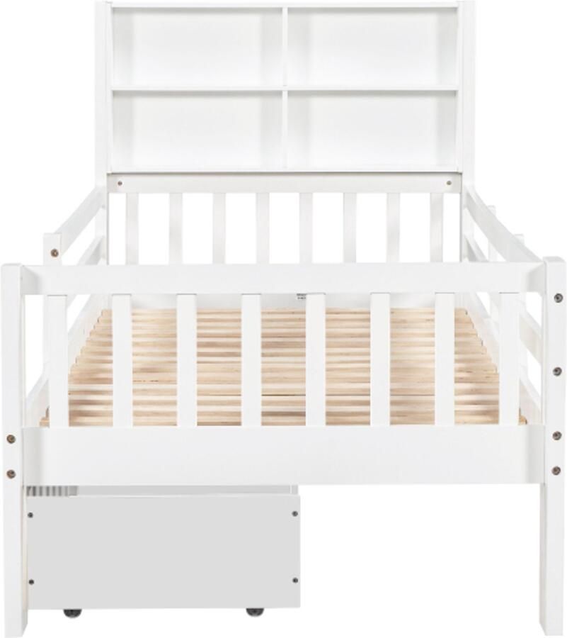 Gotagee houten bed kinderbed met multifunctioneel met lades en schoolbord zonder matras wit 90x200cm