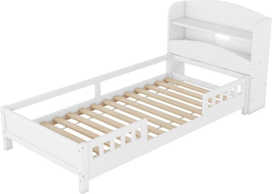 Gotagee Houten bed platformbed eenpersoonsbed dennenhout jeugdbed kinderbed 90x200 cm wit