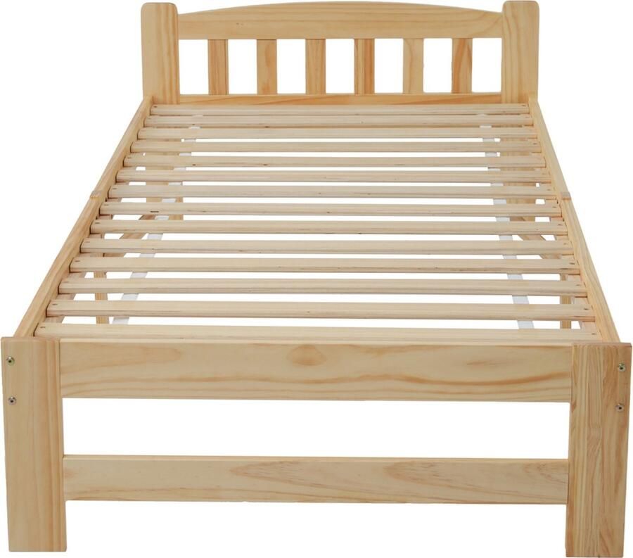 Gotagee Houten bed Veilig kinderbed Bed voor kinderen jeugdbed massief houten bed eenpersoonsbed Eenvoudig bed voor de slaapkamer met lattenbodem natuurlijk houtkleur 190x200cm Zonder matras