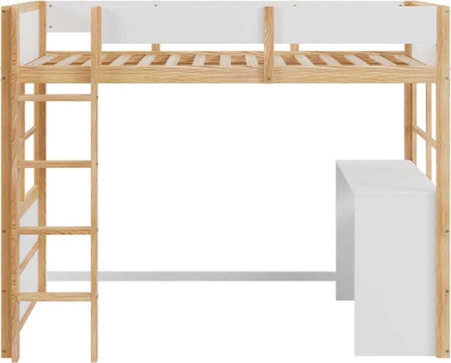 Gotagee Houten Hoogslaper 90x200 cm met Veiligheidstrap Tafel en Hoog Heiningontwerp Eenpersoonsbed