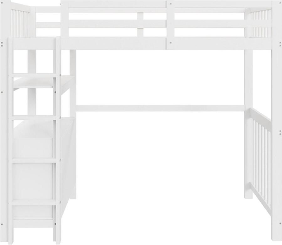 Gotagee Houten Hoogslaper 90x200 cm met Verticale Veiligheidsladder Opbergladen en Planken