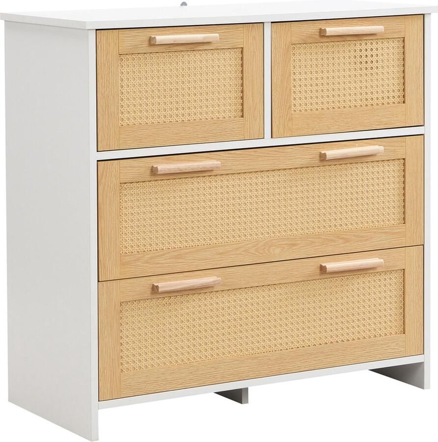 Gotagee Houten ladekast met rattan en opbergvakken 80 x 80 x 30 cm