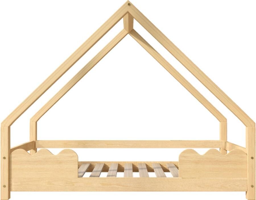Gotagee Huisbed 90x200cm kinderbed (zonder matras) natuurlijk grenen massief houten bed speelbed jeugdbed houten bed vloerbed met valbeveiliging
