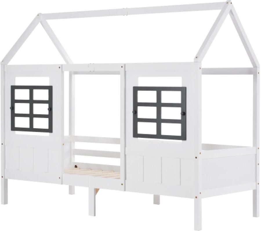 Gotagee Huisbed 90x200cm met 2 lades eenpersoonsbed slaapbank kinderbed met 2 ramen wit