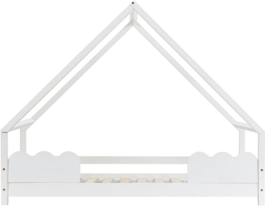 Gotagee Huisbed kinderbed 90x200cm met valbeveiliging speelbed jeugdbed massief hout in wit