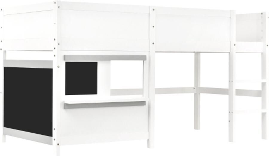 Gotagee Huisbed kinderbed speelbed stapelbed met twee planken graffiti-baar met kleine plank 90x200 wit
