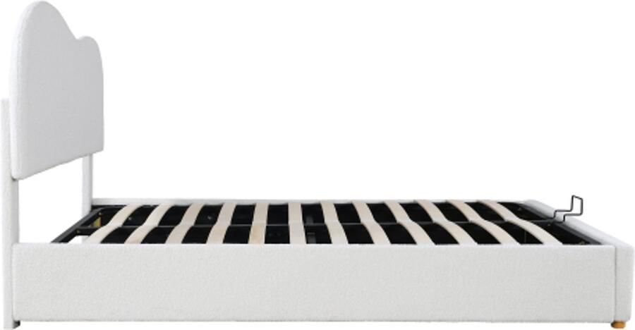 Gotagee Hydraulisch tweepersoonsbed gestoffeerd bed verstelbaar hoofdeinde bed met lattenbodem van metalen frame bedframe met opbergruimte imitatie fleece wit 140x200cm