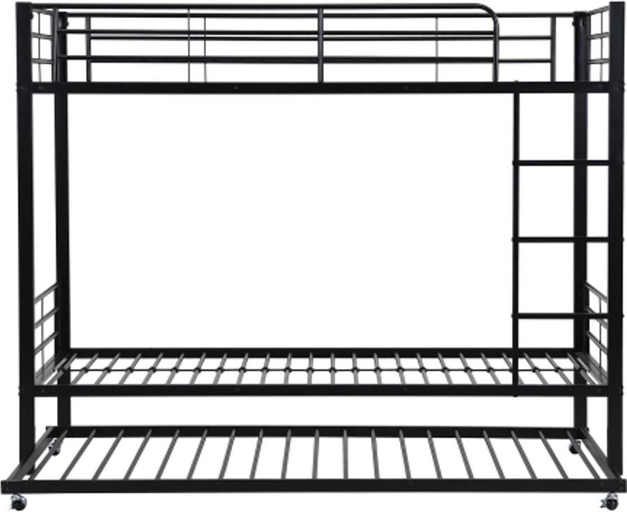 Gotagee IJzeren bed stapelbed geschikt voor kinderen en tieners met uitschuifbaar bed vier zijhekken op het bovenste bed ijzer zwart 90x200cm&90x190cm