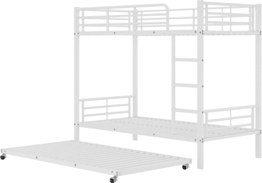 Gotagee IJzeren bed stapelbed geschikt voor kinderen en tieners met uitschuifbaar bed vier zijhekken op het bovenste bed ijzer wit 90x200cm&90x190cm