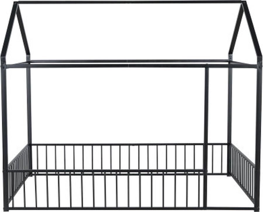Gotagee Jeugdbed 140x200 cm Huisbed met Hek Bedframe Metaal Laag Bed Huisbedframe met Hek voor Kinderen Jeugdbed Logeerbed