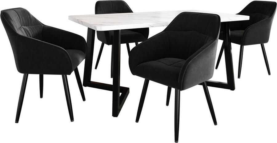 Gotagee Keuken eetkamerstoelenset Woonkamertafel en stoelenset (5-delige set) 1 stuk 117×68×75cm eettafel met 4 zwarte stoelen