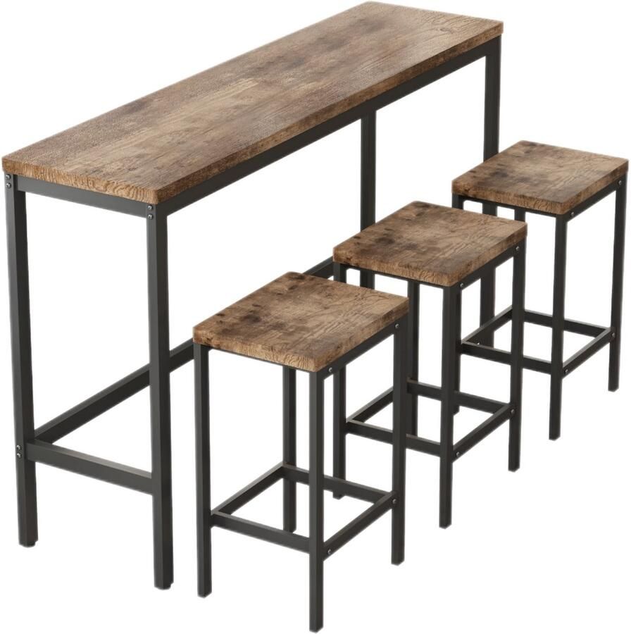 Gotagee Keuken Eettafel Bartafel Lange Eettafelset met 3 Krukken Natuurlijk