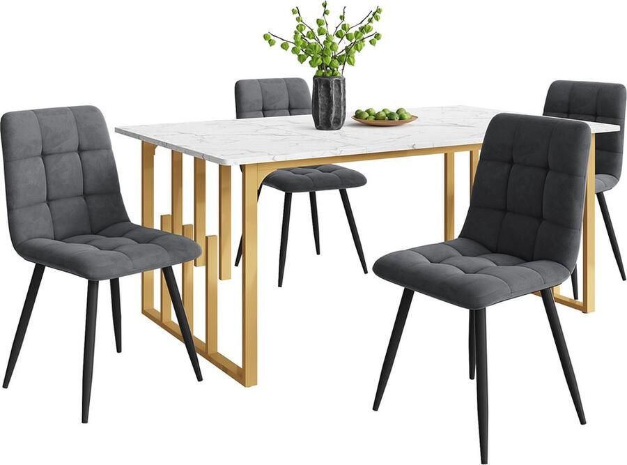 Gotagee Keuken eettafel en stoelenset Woonkamer tafel en stoelenset 1 tafel (140×80cm) met 4 stoelen