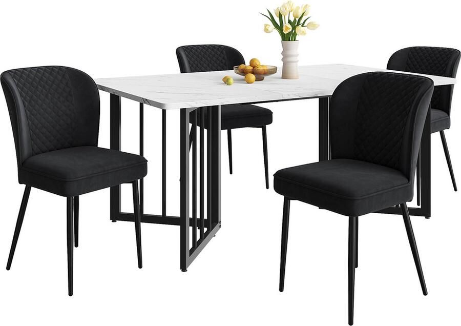 Gotagee Keuken eettafel en stoelenset Woonkamer tafel en stoelenset (5-delige set) 1 tafel (140×80×75cm) met 4 stoelen