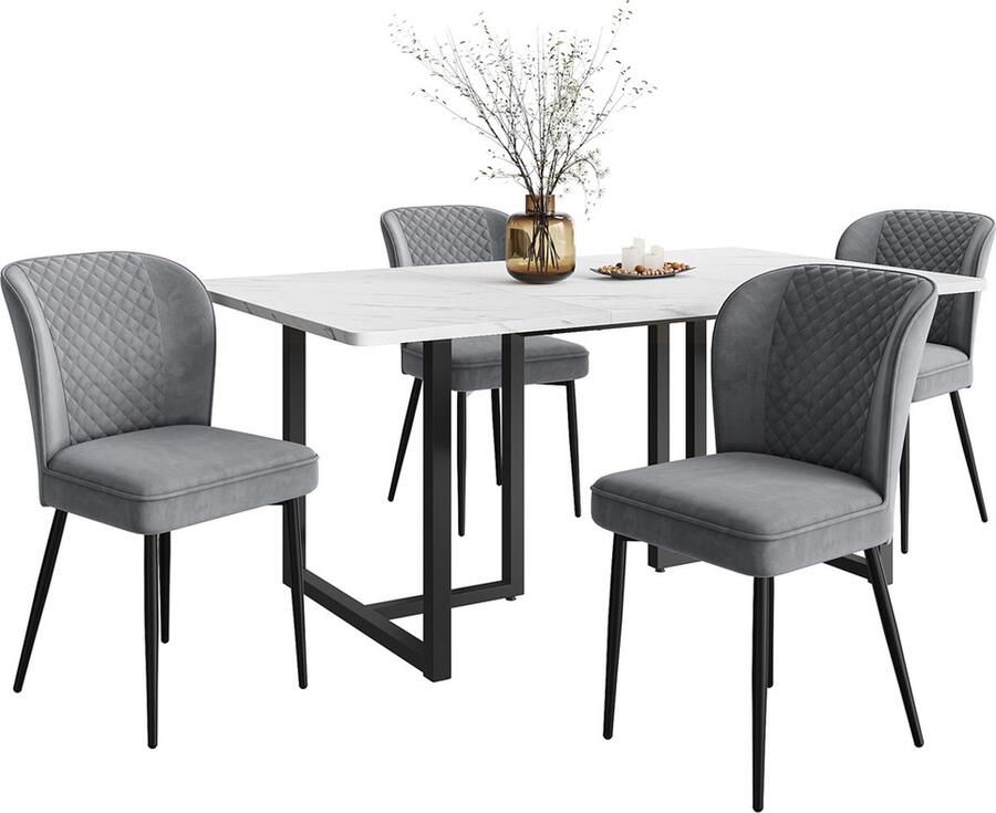 Gotagee Keuken eettafel en stoelenset Woonkamer tafel en stoelenset (5-delige set) 1 tafel (140×80×75cm) met 4 stoelen met kussens