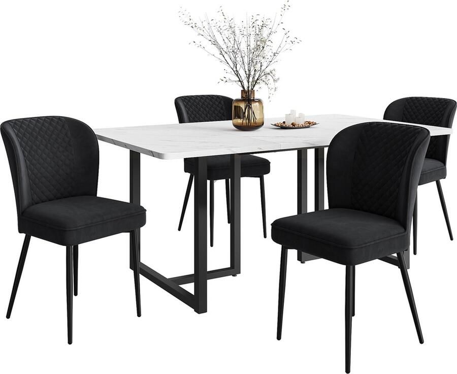 Gotagee Keuken eettafel en stoelenset Woonkamer tafel en stoelenset (5-delige set) 1 tafel (140×80×75cm) met 4 stoelen met kussens