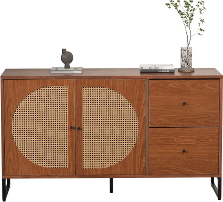 Gotagee Keukenkast Multifunctionele kast Highboard Rotan Dressoir Walnootkleur