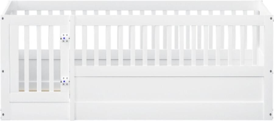 Gotagee Kinderbed 140 x 200cm houten bedframe met spijlen en deur Wit Grondbed zonder lattenbodem Zonder matras