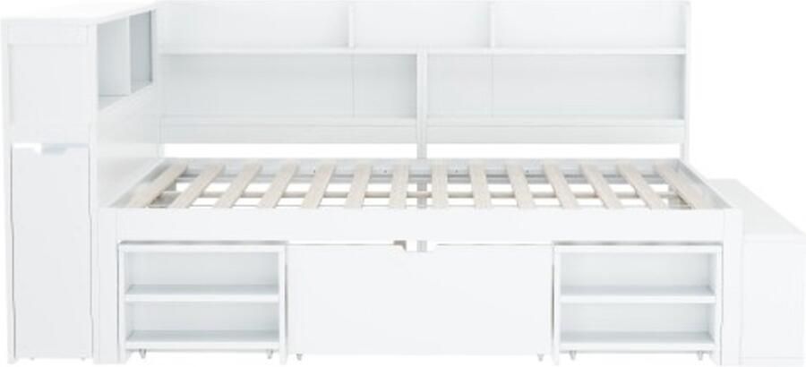 Gotagee Kinderbed 140x200 cm eenpersoonsbed multifunctioneel kinderbed met lades boekenkast en opbergkast veel opbergruimte lattenbodem zonder matras wit