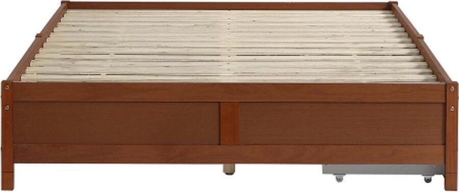Gotagee Kinderbed 140x200cm vlak bed (zonder matras) houten bed tweepersoonsbed grenen roodbruin jeugdbed twee lades met wielen vintage houtkleuren