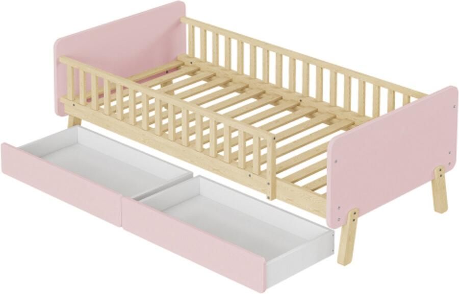 Gotagee Kinderbed 90x190 met 2 lades eenpersoonsbed met lattenbodem roze