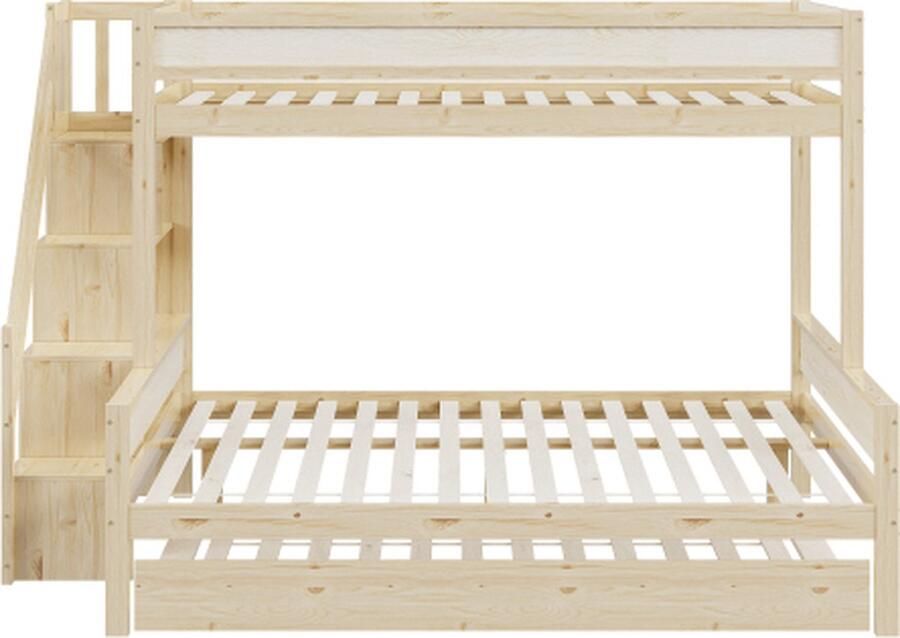 Gotagee Kinderbed 90x200 140x200 cm Stapelbed 3 personen Stapelbedden voor kinderen met Veiligheidsrails Lattenbodem Natuurlijke Kleur