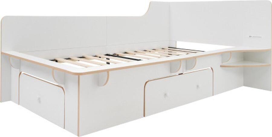 Gotagee Kinderbed 90x200cm eenpersoonsbed (zonder matras) houten bed met leeslampje USB type C en 3 lades volwassenbed jeugdbed wit