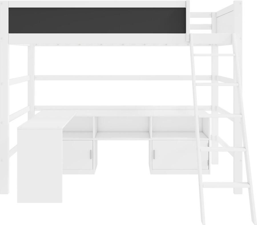 Gotagee Kinderbed 90x200cm eenpersoonsbed (zonder matras) stapelbed multifunctioneel bed wit met verplaatsbaar tafelblad doodlebord opbergkast en ladders