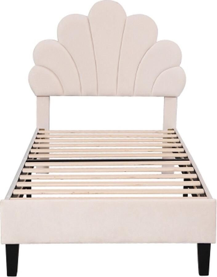 Gotagee Kinderbed 90x200cm Gestoffeerd bed (zonder matras) Eenpersoonsbed Beige Samt