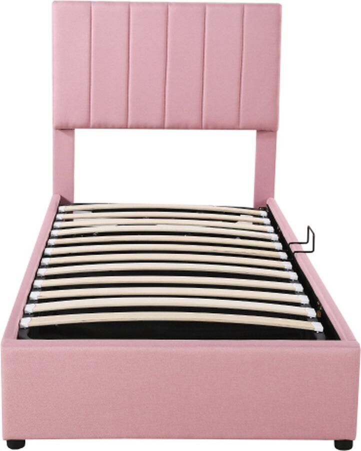 Gotagee Kinderbed 90x200cm Gestoffeerd bed (zonder matras) Hydraulisch opbergbed Linnen Roze